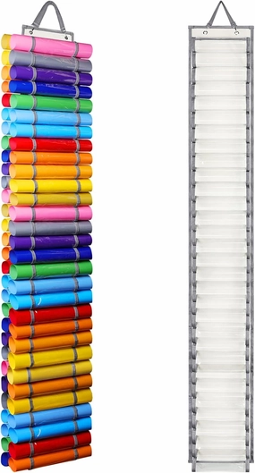 AROUY Vinyl Storage Organizer - Vinyl Roll Holder Wall Mount/Over The Door, Craft Vinyl Storage Rack, Hanging Organizer Storage (60 Compartments, Beige) vinyl storage,record holder,LP organizer,