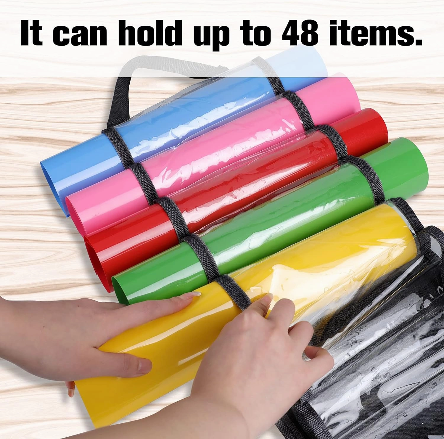 AROUY Vinyl Storage Organizer - Vinyl Roll Holder Wall Mount/Over The Door, Craft Vinyl Storage Rack, Hanging Organizer Storage with 48 Roll Compartments (48 - Black)