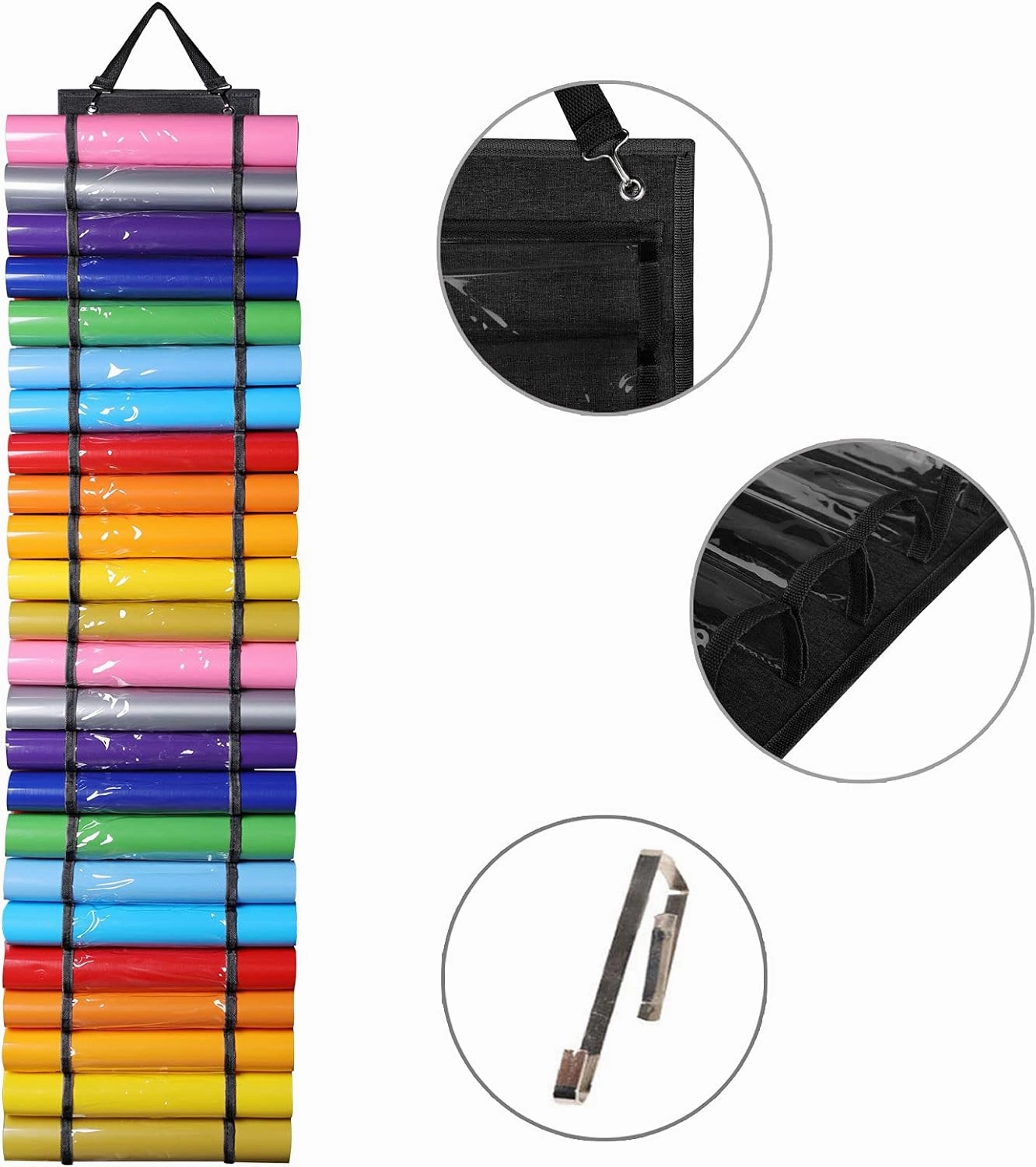 AROUY Vinyl Storage Organizer - Vinyl Roll Holder Wall Mount/Over The Door, Craft Vinyl Storage Rack, Hanging Organizer Storage with 48 Roll Compartments (48 - Black)