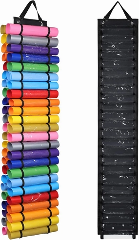 AROUY Vinyl Storage Organizer - Vinyl Roll Holder Wall Mount/Over The Door, Craft Vinyl Storage Rack, Hanging Organizer Storage with 48 Roll Compartments (48 - Black) vinyl storage,record holder,LP organizer,