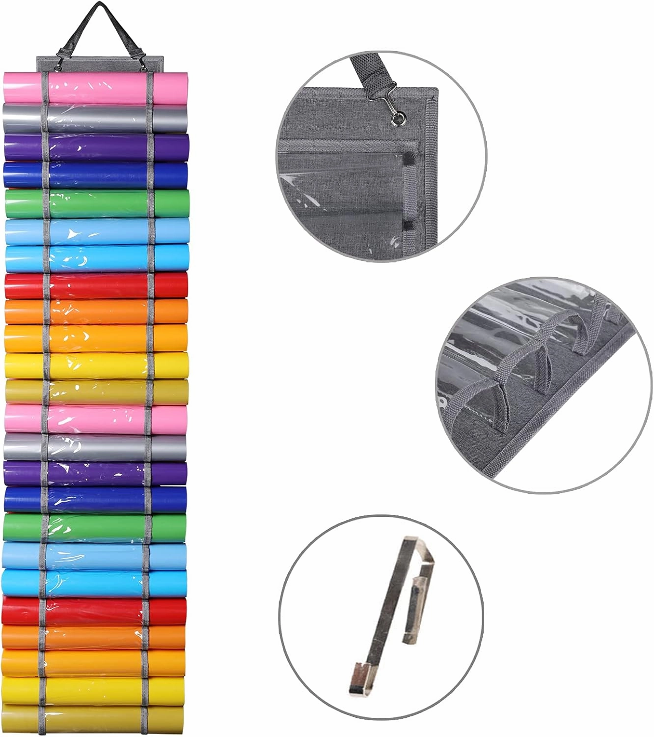 AROUY Vinyl Storage Organizer - Vinyl Roll Holder Wall Mount/Over The Door, Craft Vinyl Storage Rack, Hanging Organizer Storage with 48 Roll Compartments (48 - Gray)