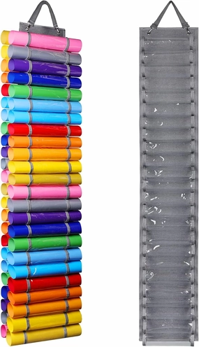 AROUY Vinyl Storage Organizer - Vinyl Roll Holder Wall Mount/Over The Door, Craft Vinyl Storage Rack, Hanging Organizer Storage with 48 Roll Compartments (48 - Gray) vinyl storage,record holder,LP organizer,