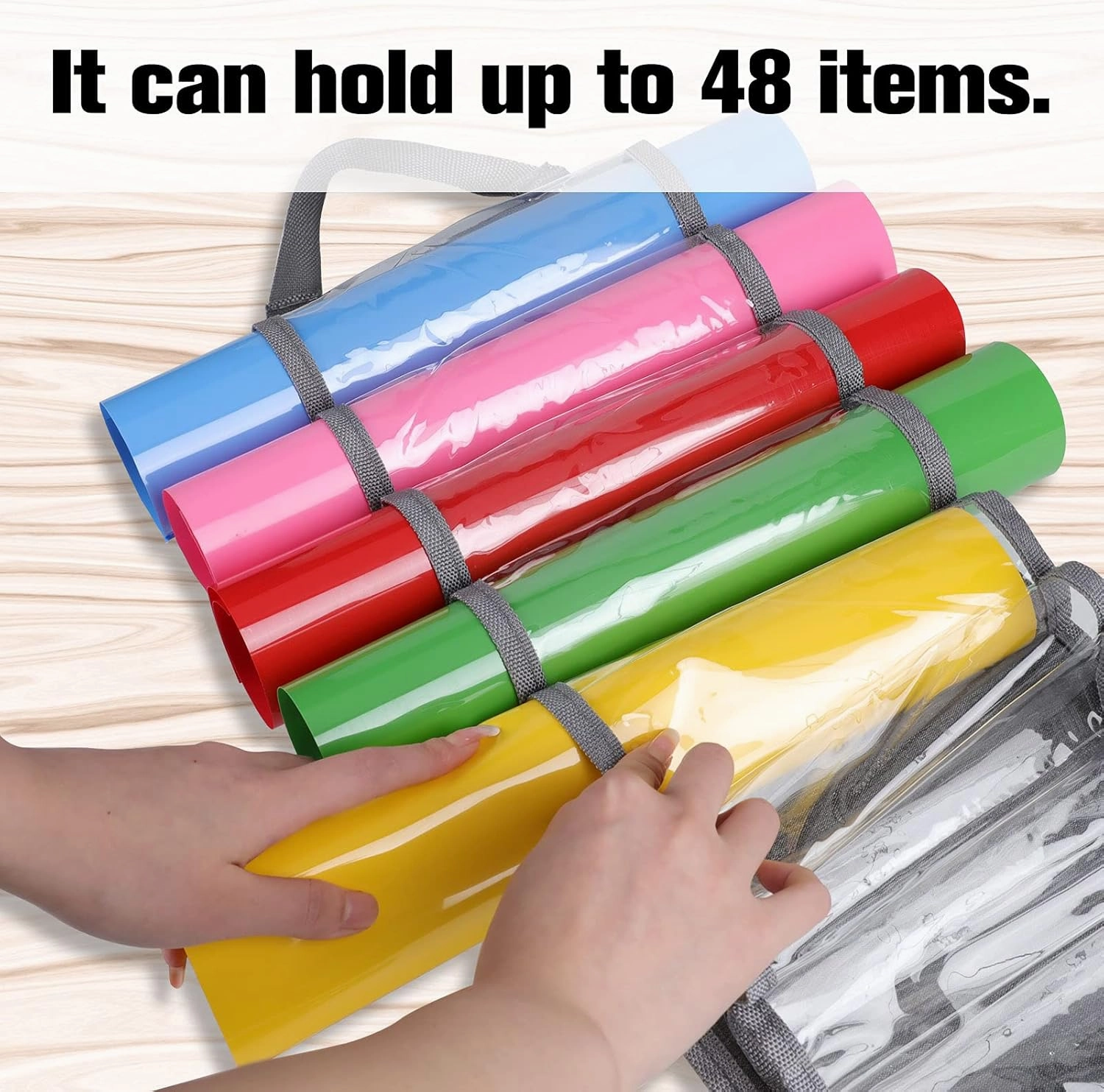 AROUY Vinyl Storage Organizer - Vinyl Roll Holder Wall Mount/Over The Door, Craft Vinyl Storage Rack, Hanging Organizer Storage with 48 Roll Compartments (48 - Gray)