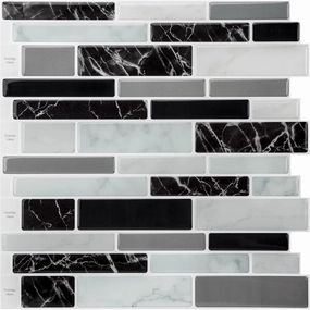 Art3d 11.8"x 11.8" Peel and Stick Vinyl Tiles, Self Adhesive Removable Stick On Kitchen Backsplash, Marble Black (10-Sheet) vinyl accessories,turntable parts,record player tools,