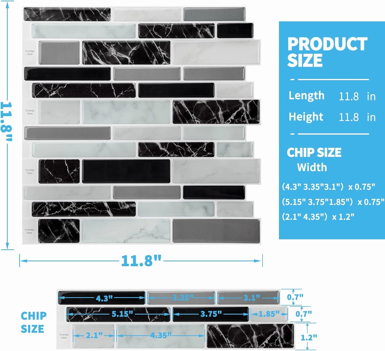 Art3d 11.8"x 11.8" Peel and Stick Vinyl Tiles, Self Adhesive Removable Stick On Kitchen Backsplash, Marble Black (10-Sheet)