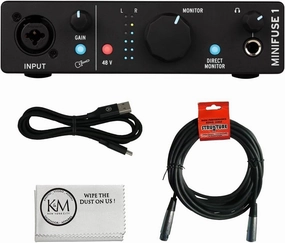 Arturia MiniFuse 1 Portable 1x2 USB Type-C Audio Interface | Black Bundled with a 20 ft. XLR Cable (2 Items) audio interface,USB interface,music recording input,