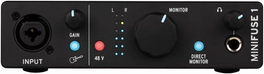 Arturia MiniFuse 1 Portable USB-C Audio Interface, Black w/Pig Hog PHM10 8mm XLR Microphone Cable and Liquid Audio Polishing Cloth