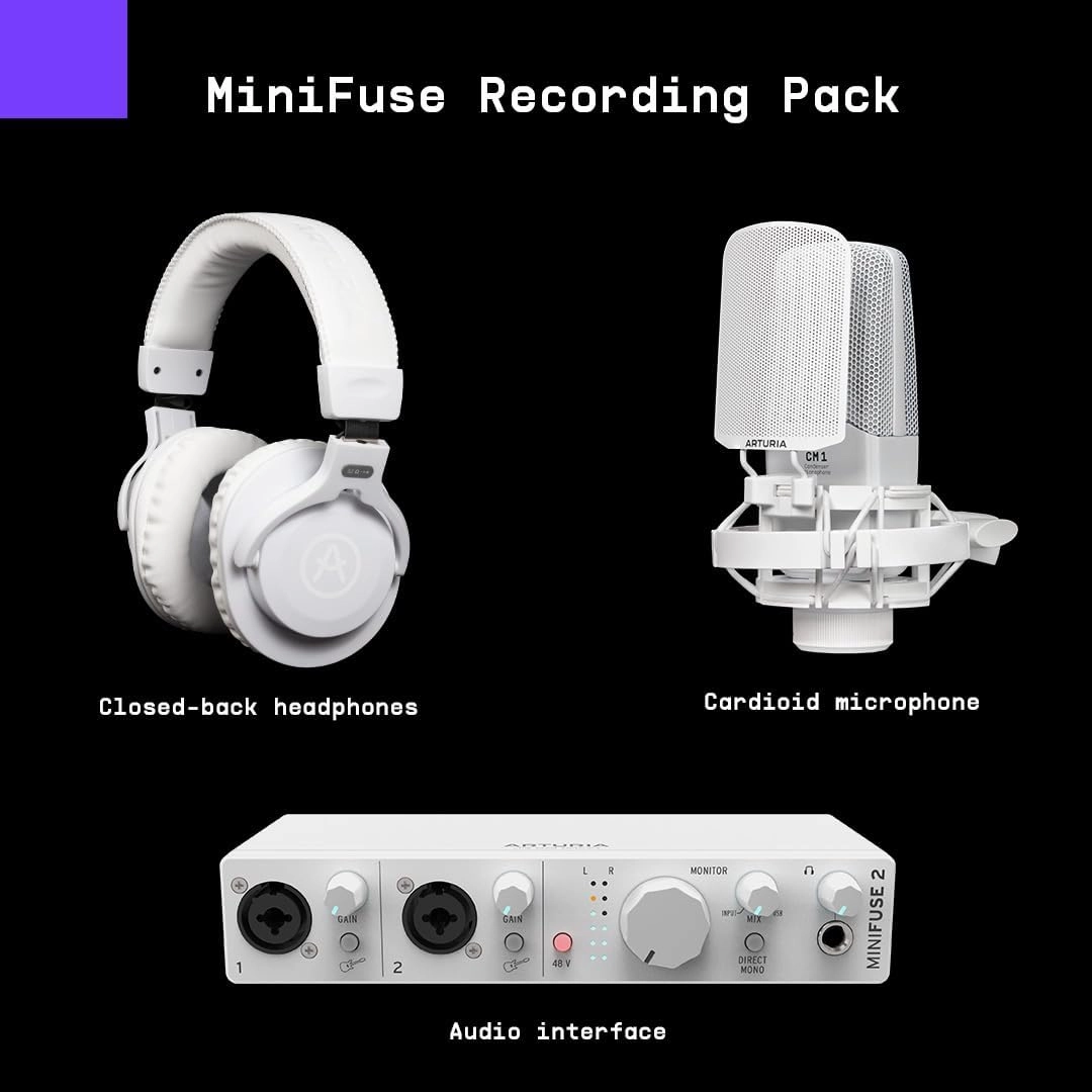 Arturia MiniFuse Recording Pack  USB Audio Interface Bundle with Condenser Microphone, Headphones, and Creative Software for Recording, Streaming, and Podcasting