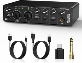 Audio Interface, RHM 2 In 2 Out USB Audio Interface with 48V Phantom Power for Recording, Professional Audio Mixer & Mic Preamplifier XLR/TSR/TS Ports for Guitarist, Vocalist or Podcaster (Model 2) audio interface,USB interface,music recording input,