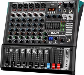 Audio Mixer, TKLBLS Professional 8 Channel DJ Mixer Board with 99-Bit DSP, Sound Board Mixing Console 7-Band EQ Output, USB Audio Interface, Bluetooth 48V Phantom Power For Karaoke Studio Streaming balanced output player,audiophile player,hi-res digital pl