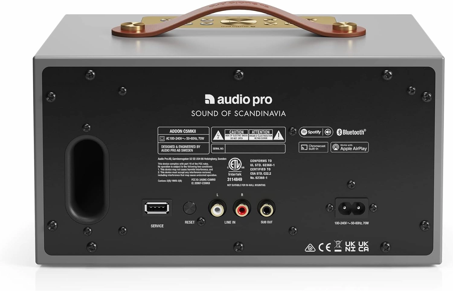 Audio Pro C5 MK II Speaker, Compact HiFi Stereo System, WiFi, AirPlay 2, Chromecast, Spotify Connect, Office, Beach, Camping, Grey