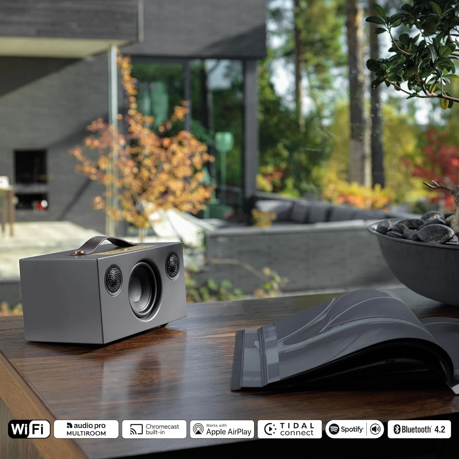 Audio Pro C5 MK II Speaker, Compact HiFi Stereo System, WiFi, AirPlay 2, Chromecast, Spotify Connect, Office, Beach, Camping, Grey