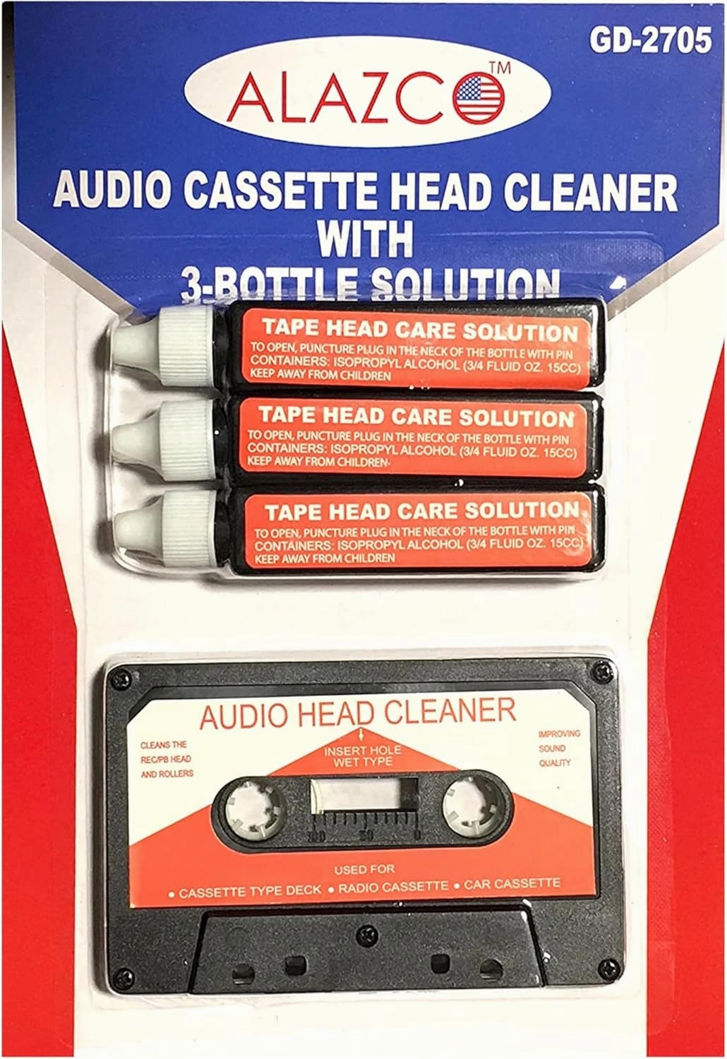 Audio Tape Cassette Head Cleaner w/ 3 Cleaning Fluids Care Wet Maintenance Kit by Alazco record cleaning kit,vinyl cleaner,stylus brush set,