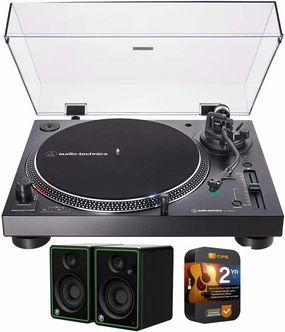 Audio-Technica AT-LP120XBT-USB-BK Wireless Direct-Drive Turntable Black Bundle with Mackie CR4-XBT 4 inch Creative Reference Multimedia Studio Monitors and Premium 2 YR CPS Enhanced Protection Pack direct-drive turntable,DJ turntable,hi-torque vinyl deck,