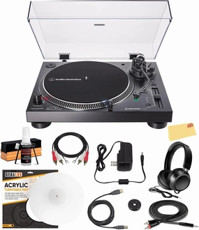 Audio-Technica AT-LP120XBT-USB Wireless Direct-Drive Turntable with Bluetooth, Analog, and USB Outputs - Black Bundle with Headphones, Cable, Slip Mat, Cleaning Kit, and Austin Bazaar Polishing Cloth direct-drive turntable,DJ turntable,hi-torque vinyl deck
