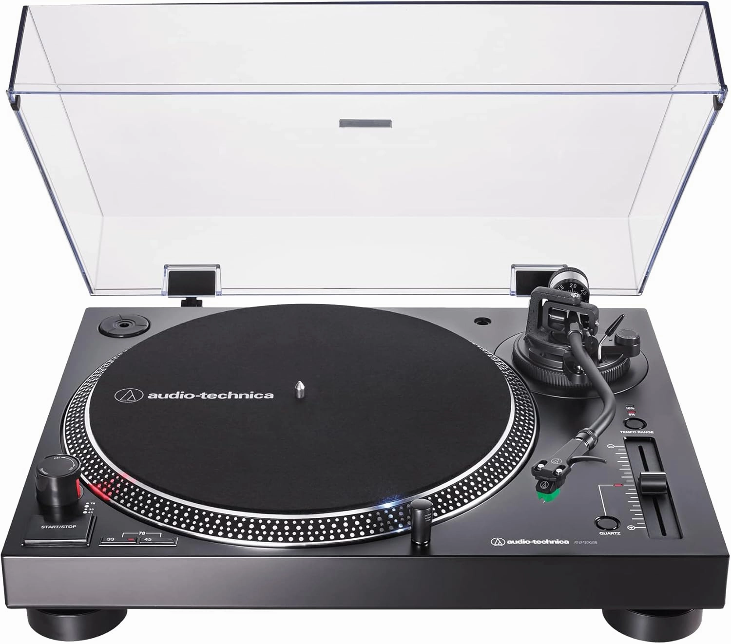 Audio-Technica AT-LP120XUSB-BK Direct-Drive Turntable (Analog & USB), Fully Manual, Hi-Fi, 3 Speed, Convert Vinyl to Digital, Anti-Skate and Variable Pitch Control Black belt-drive turntable,vinyl record player,audiophile turntable,