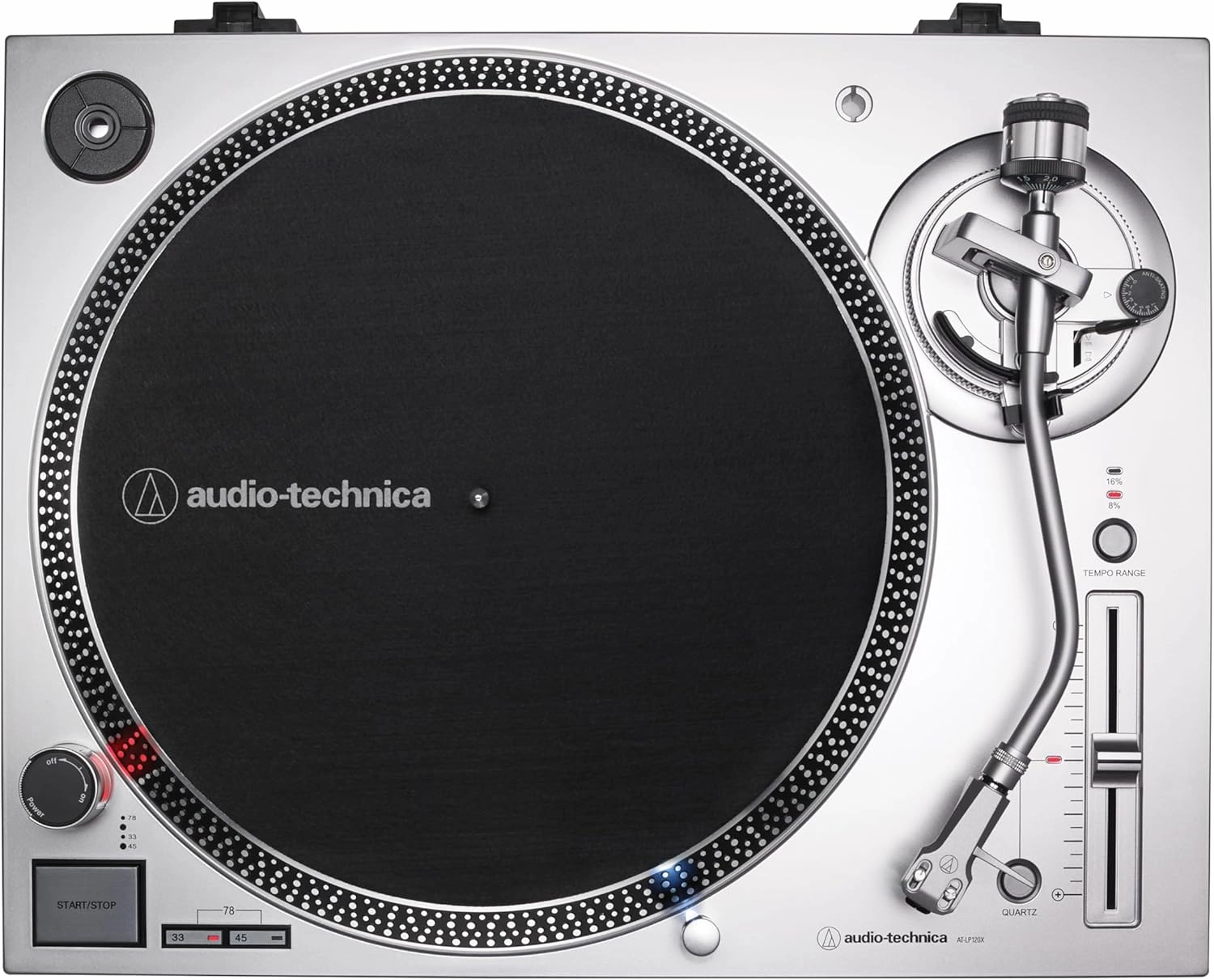 Audio-Technica AT-LP120XUSB-SV Direct-Drive Turntable (Analog & USB), Fully Manual, Hi-Fi, 3 Speed, Convert Vinyl to Digital, Anti-Skate and Variable Pitch Control, Silver