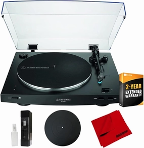 Audio-Technica AT-LP3XBT-BK Fully Automatic Wireless Belt-Drive Turntable, Black Bundle with 2 YR CPS Enhanced Protection Pack, 12" Platter Mat, Vinyl Record Cleaning Fluid System & Microfiber Cloth belt-drive turntable,vinyl record player,audioph