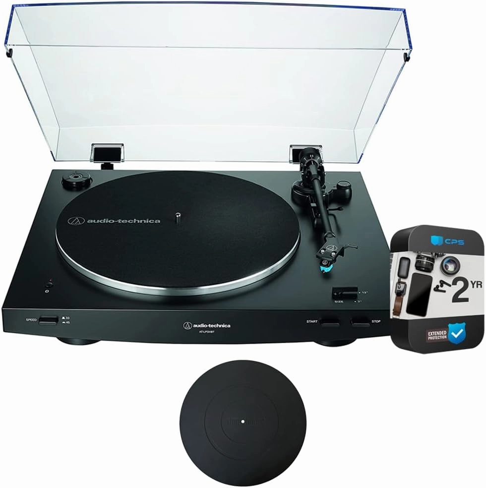 Audio-Technica AT-LP3XBT-BK Fully Automatic Wireless Belt-Drive Turntable, Black Bundle with 2 YR CPS Enhanced Protection Pack & Deco Gear 12" Silicone Rubber Turntable Platter Mat belt-drive turntable,vinyl record player,audiophile turntable,