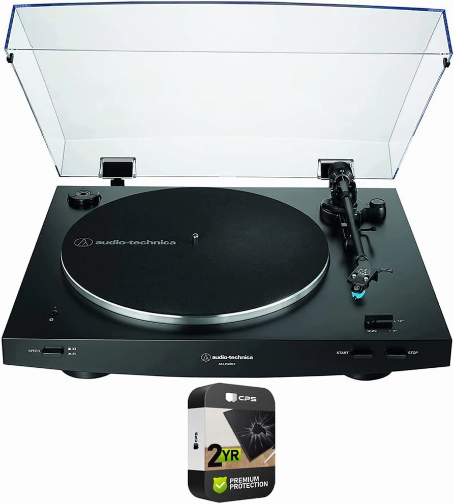 Audio Technica AT-LP3XBT-BK Fully Automatic Wireless Belt-Drive Turntable Black Bundle with 2 YR CPS Enhanced Protection Pack belt-drive turntable,vinyl record player,audiophile turntable,