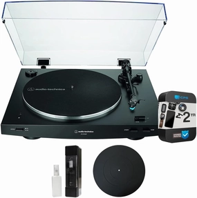 Audio-Technica AT-LP3XBT-BK Fully Automatic Wireless Belt-Drive Turntable, Black Bundle with 2 YR CPS Enhanced Protection Pack, Deco Gear 12" Rubber Platter Mat & Vinyl Record Cleaning Fluid System belt-drive turntable,vinyl record player,audiophi