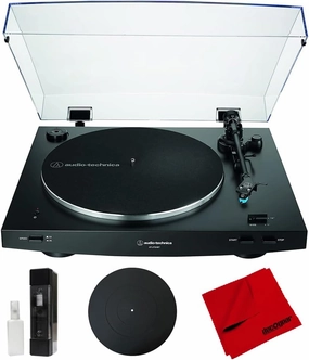 Audio-Technica AT-LP3XBT-BK Fully Automatic Wireless Belt-Drive Turntable, Black Bundle with Deco Gear 12" Silicone Rubber Platter Mat, Vinyl Record Cleaning Fluid System & Microfiber Cleaning Cloth belt-drive turntable,vinyl record player,audioph