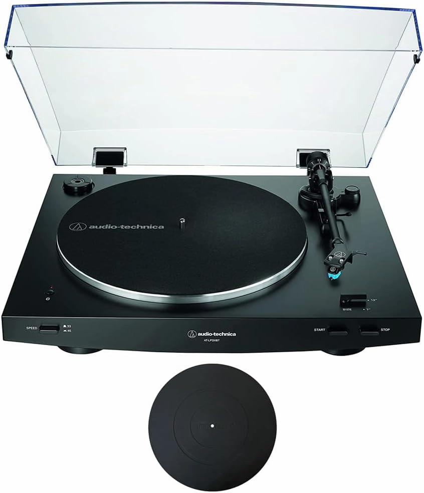 Audio-Technica AT-LP3XBT-BK Fully Automatic Wireless Belt-Drive Turntable, Black Bundle with Deco Gear 12" Silicone Rubber Turntable Platter Mat belt-drive turntable,vinyl record player,audiophile turntable,