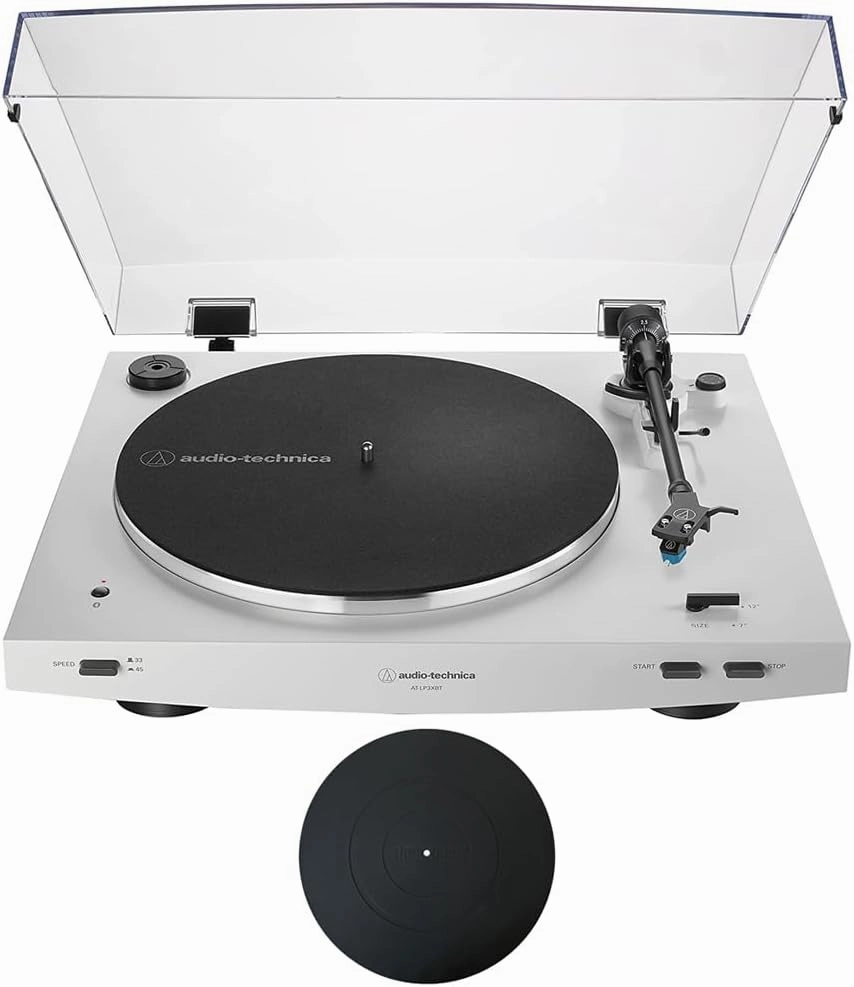 Audio-Technica AT-LP3XBT-WH Fully Automatic Wireless Belt-Drive Turntable - White Bundle with 2 YR CPS Enhanced Protection Pack & Deco Gear 12" Silicone Rubber Turntable Platter Mat belt-drive turntable,vinyl record player,audiophile turntable,