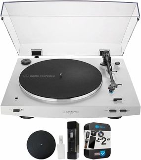 Audio-Technica AT-LP3XBT-WH Fully Automatic Wireless Belt-Drive Turntable White Bundle with 12 inch Silicone Rubber Mat, Vinyl Record Cleaning Fluid System and 2 YR CPS Enhanced Protection Pack belt-drive turntable,vinyl record player,audiophile turntable,