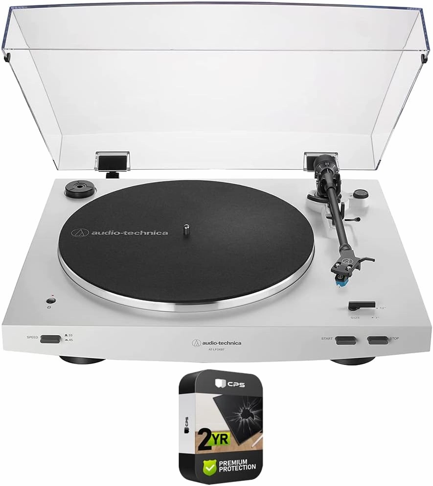 Audio Technica AT-LP3XBT-WH Fully Automatic Wireless Belt-Drive Turntable White Bundle with 2 YR CPS Enhanced Protection Pack belt-drive turntable,vinyl record player,audiophile turntable,