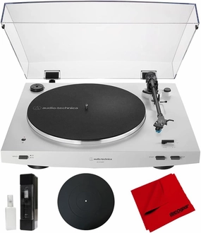 Audio-Technica AT-LP3XBT-WH Fully Automatic Wireless Belt-Drive Turntable, White Bundle with Deco Gear 12" Silicone Rubber Platter Mat, Vinyl Record Cleaning Fluid System & Microfiber Cleaning Cloth belt-drive turntable,vinyl record player,audioph
