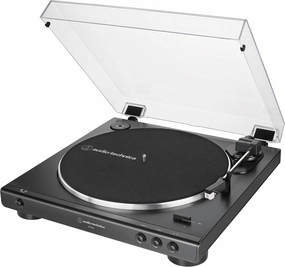 audio-technica at-LP60X-BK Fully Automatic Belt-Drive Stereo Turntable, Black, Hi-Fidelity, Plays 33 -1/3 and 45 RPM Vinyl Records, Dust Cover, Anti-Resonance, Die-Cast Aluminum Platter (Renewed) belt-drive turntable,vinyl record player,audiophile turntabl