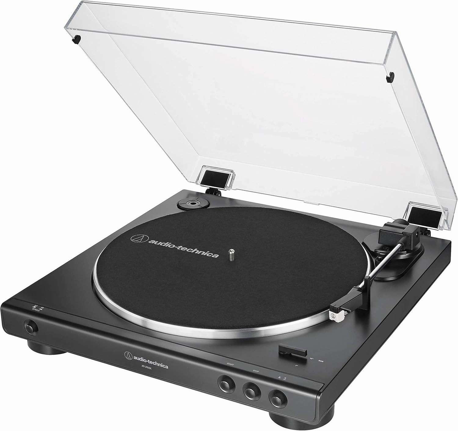 audio-technica at-LP60X-BK Fully Automatic Belt-Drive Stereo Turntable, Black, Hi-Fidelity, Plays 33 -1/3 and 45 RPM Vinyl Records, Dust Cover, Anti-Resonance, Die-Cast Aluminum Platter (Renewed) belt-drive turntable,vinyl record player,audiophile turntabl