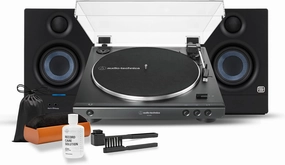 Audio-Technica AT-LP60X-BK Fully Automatic Belt-Drive Stereo Turntable Bundle with Eris 3.5 Monitors and Vinyl Cleaning Kit belt-drive turntable,vinyl record player,audiophile turntable,