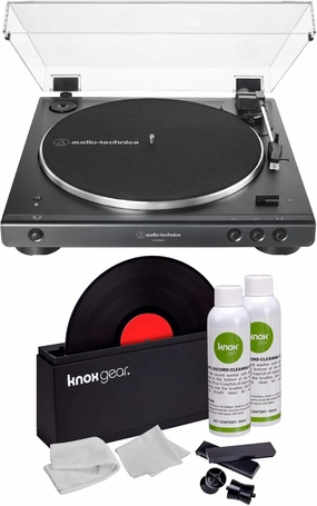 Audio-Technica AT-LP60X Bluetooth Fully Automatic Belt-Drive Turntable (Black) with Vinyl Record Cleaning Kit belt-drive turntable,vinyl record player,audiophile turntable,