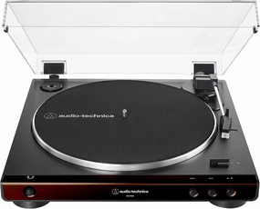 Audio-Technica at-LP60X-BW Fully Automatic Belt-Drive Stereo Turntable, Brown/Black, Hi-Fidelity, Plays 33 -1/3 and 45 RPM Vinyl Records, Dust Cover, Anti-Resonance, Die-Cast (Renewed) belt-drive turntable,vinyl record player,audiophile turntable,