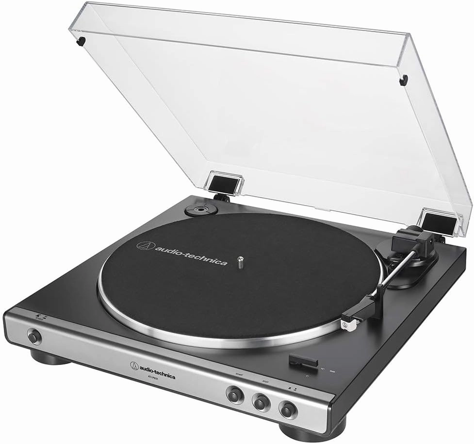 Audio-Technica At-LP60X-GM Fully Automatic Belt-Drive Stereo Turntable, Gunmetal/Black, Hi-Fidelity, Plays 33 -1/3 and 45 RPM Vinyl Records, Dust Cover, Anti-Resonance, Die-Cast Aluminum Platter