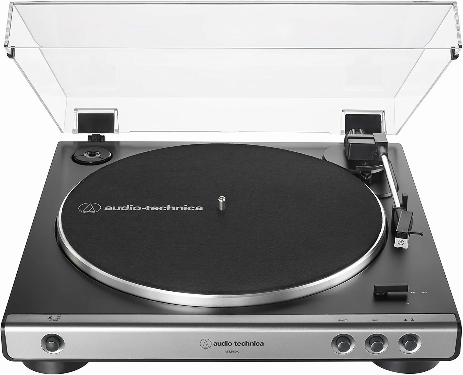 Audio-Technica at-LP60X-GM Fully Automatic Belt-Drive Stereo Turntable, Gunmetal/Black, Hi-Fidelity, Plays 33 -1/3 and 45 RPM Vinyl Records, Dust Cover, Anti-Resonance (Renewed) belt-drive turntable,vinyl record player,audiophile turntable,