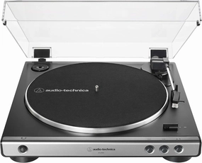 Audio-Technica at-LP60X-GM Fully Automatic Belt-Drive Stereo Turntable, Gunmetal/Black, Hi-Fidelity, Plays 33 -1/3 and 45 RPM Vinyl Records, Dust Cover, Anti-Resonance (Renewed) belt-drive turntable,vinyl record player,audiophile turntable,