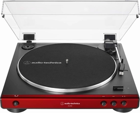 Audio-Technica AT-LP60X-RD Fully Automatic Belt-Drive Turntable 33-1/3 & 45 RPM - Red Refurb belt-drive turntable,vinyl record player,audiophile turntable,