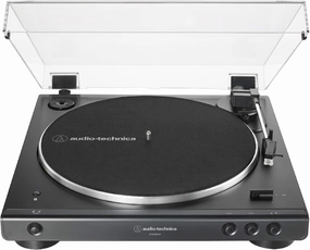 Audio-Technica at-LP60XBT-BK Fully Automatic Bluetooth Belt-Drive Stereo Turntable, Black, Hi-Fidelity, Plays 33 -1/3 and 45 RPM Vinyl Records, Dust Cover, Anti-Resonance (Renewed) belt-drive turntable,vinyl record player,audiophile turntable,
