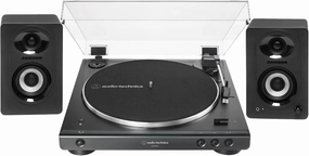 Audio-Technica AT-LP60XBT Fully Automatic Bluetooth Belt-Drive Stereo Turntable with Dust Cover, Die-cast Aluminum Platter Bundle with 3-Inch Powered Bluetooth Studio 20W Monitors Pair (2 Items) belt-drive turntable,vinyl record player,audiophile turntable