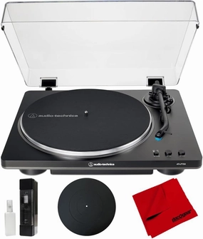 Audio-Technica AT-LP70X-BG Fully Automatic Belt-Drive Turntable, Black/Silver Bundle with Deco Gear 12" Silicone Rubber Platter Mat, Vinyl Record Cleaning Fluid System & Microfiber Cleaning Cloth belt-drive turntable,vinyl record player,audiophile