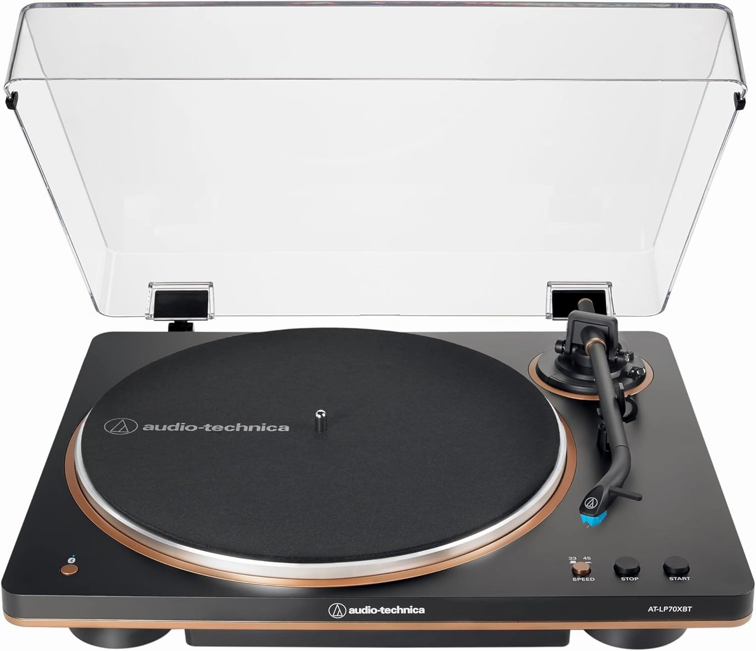 Audio-Technica AT-LP70XBT Fully Automatic Wireless Belt-Drive Turntable - Black/Bronze (Renewed) belt-drive turntable,vinyl record player,audiophile turntable,