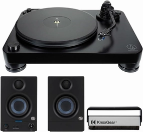 Audio-Technica at-LP7 Fully Manual Belt-Drive Turntable, Record Player with 45 Rotation Speed (Black) Bundle with Presonus Eris 3.5 3.5-Inch Monitors (Pair) and Vinyl Carbon Record Brush (3 Items) belt-drive turntable,vinyl record player,audiophile turntab