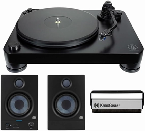 Audio-Technica at-LP7 Fully Manual Belt-Drive Turntable with Record Player with 45 Rotation Speed (Black) Bundle with 4.5BT 4.5-Inch Media Reference Monitors and Vinyl Carbon Record Brush (3 Items) belt-drive turntable,vinyl record player,audiophile turnta