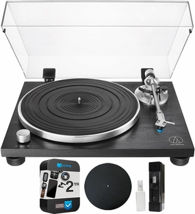 Audio-Technica AT-LPW30BKR Fully Manual Belt-Drive Turntable Bundle with Deco Gear 12 inch Silicone Rubber Turntable Mat, Vinyl Record Cleaning Fluid System and 2 YR CPS Enhanced Protection Pack belt-drive turntable,vinyl record player,audiophile turntable