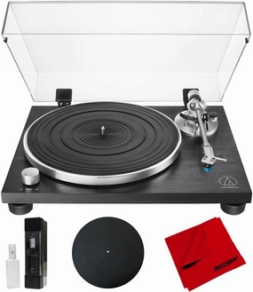 Audio-Technica AT-LPW30BKR Fully Manual Belt-Drive Turntable Bundle with Deco Gear 12" Silicone Rubber Platter Mat, Vinyl Record Cleaning Fluid System & Microfiber Cleaning Cloth belt-drive turntable,vinyl record player,audiophile turntable,