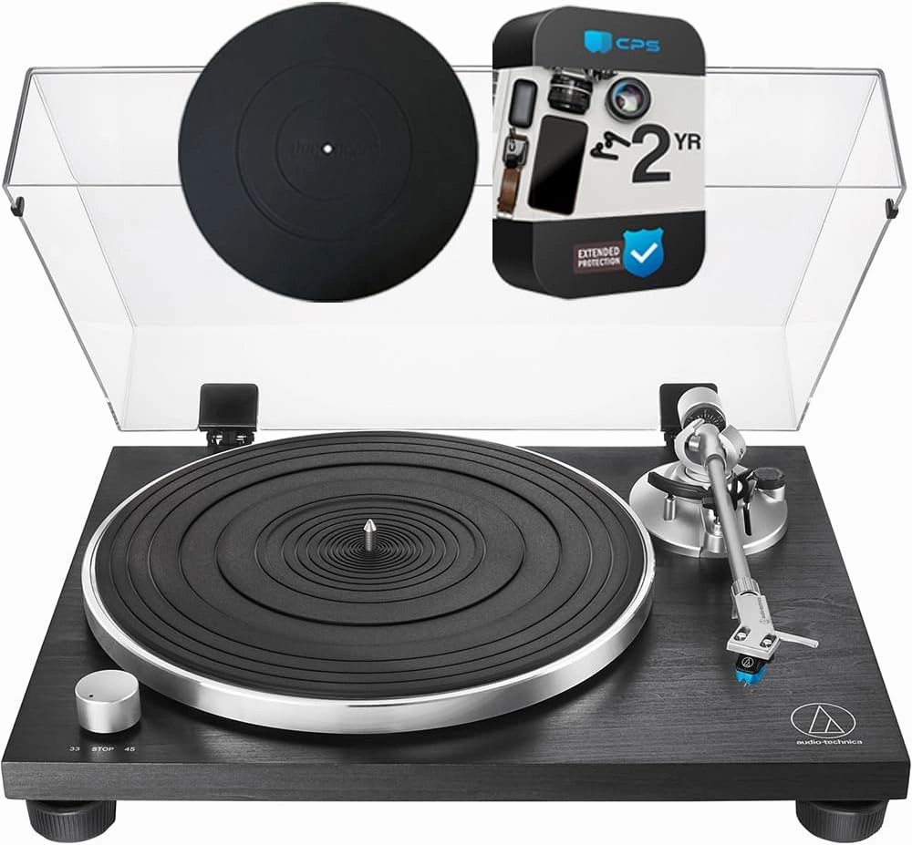 Audio-Technica AT-LPW30BKR Fully Manual Belt-Drive Turntable Bundle with Deco Gear Universal 12 inch Silicone Rubber Turntable Platter Mat and 2 YR CPS Enhanced Protection Pack belt-drive turntable,vinyl record player,audiophile turntable,