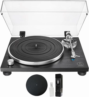 Audio-Technica AT-LPW30BKR Fully Manual Belt-Drive Turntable Bundle with Deco Gear Universal 12 inch Silicone Rubber Turntable Platter Mat and Deco Essentials Vinyl Record Cleaning Fluid System belt-drive turntable,vinyl record player,audiophile turntable,